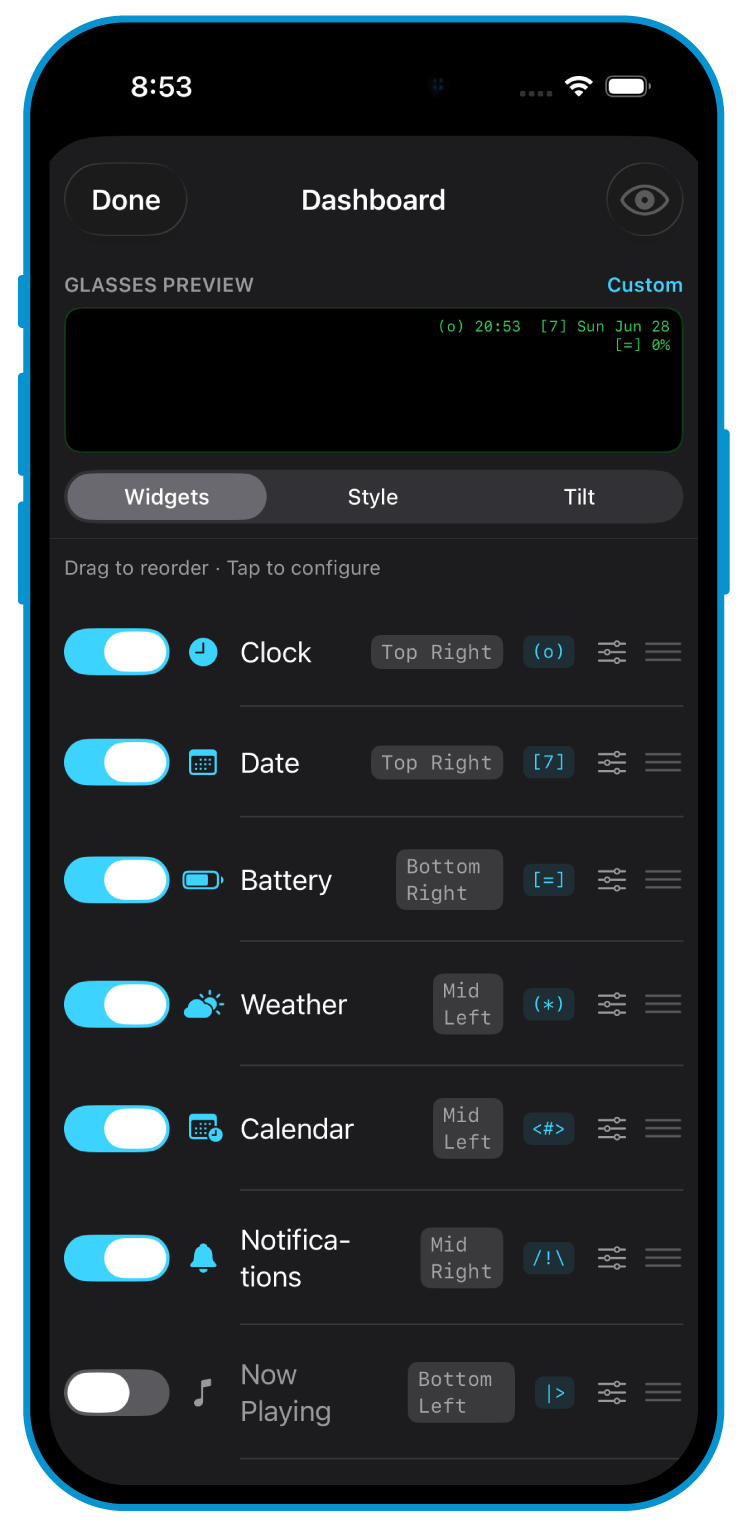 The home screen and the dashboard editor: a feature-rich companion, built in Swift.