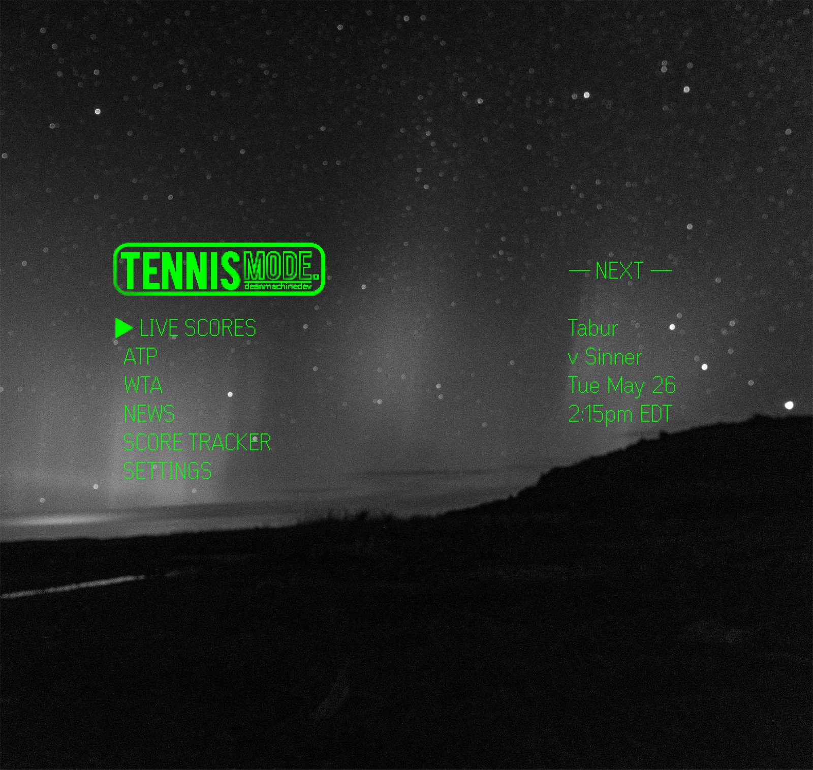 Main menu with the next match preview.