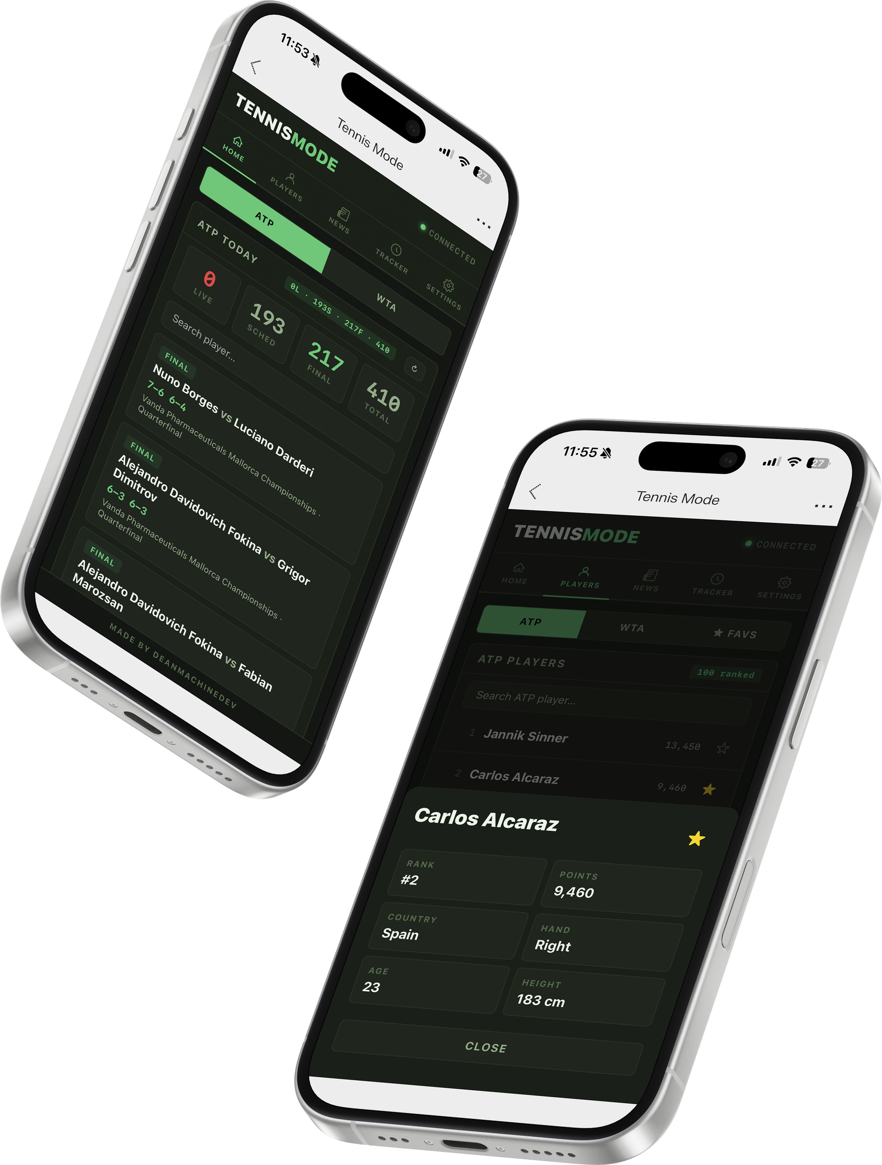 The companion app: live scores & more, managed on the phone and synced to the glasses.